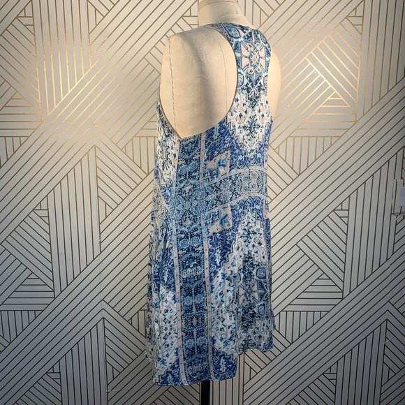 Lavender Brown Blue Geometric Paisley Print Dress - Picture 7 of 12